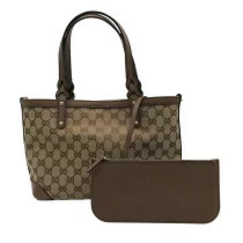Gucci GG Canvas Tote Bag Brown Leather